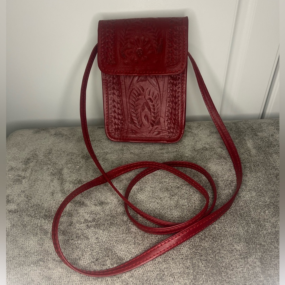 Ropin West Cross Over Mini Purse Genuine Leather - Red